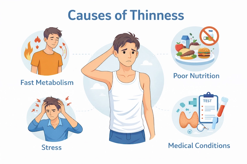 أسباب النحافة مثل سوء التغذية والتوتر والأمراض