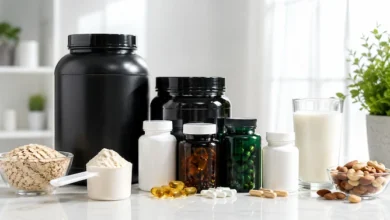 حبوب ومكملات زيادة الوزن من الصيدلية مع البروتين والفيتامينات والشوفان والحليب