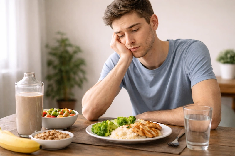 شخص نحيف يعاني من فقدان الشهية وعدم القدرة على زيادة الوزن
